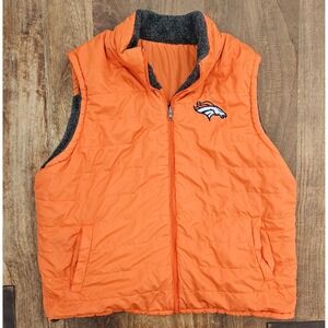 NFL Denver Broncos Reversible Vest Mens XXL Orange Grey Sherpa Fleece Apparel